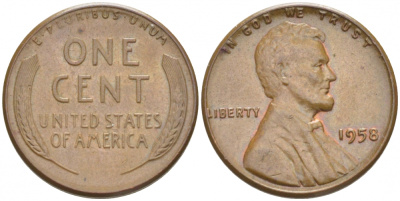 США 1 ЦЕНТ 1958 ЛИНКОЛЬН KM A132 медь цинк 3309-229