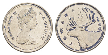 Канада 25 центов 1983 Елизавета II (1952-2022), олень KM 74 никель 4631-632