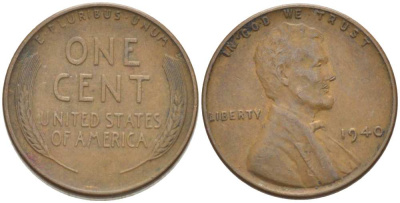 США 1 ЦЕНТ 1940 ЛИНКОЛЬН KM 132 бронза 218-365