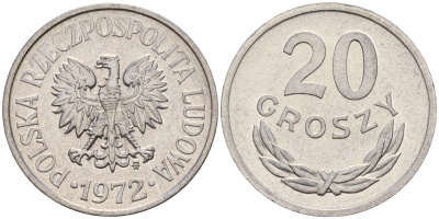 Польша 20 грошей 1972 MW KM А47 алюминий  UNC  4598-221