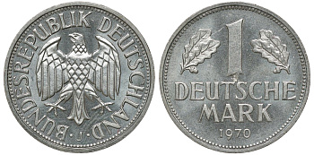 ФРГ 1 МАРКА 1970 J, KM 110, J. 385 медно-никель aUNC 72-817