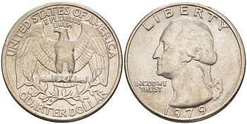 США 25 ЦЕНТОВ = КВОТЕР 1979 ВАШИНГТОН KM A164a медь плакированная медно-никелем 4114-817