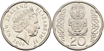 Новая Зеландия 20 центов 2006 Елизавета II (1952-2022), идол Пукаки KM 118а никелированная сталь 4579-1134