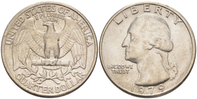 США 25 ЦЕНТОВ = КВОТЕР 1979 ВАШИНГТОН KM A164a медь плакированная медно-никелем 4114-817