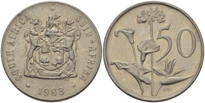 ЮАР 50 центов 1983 Зантедеския Эллиота (калла), герб KM 87 никель 32-1135