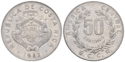 Коста-Рика 50 сентимо 1982 KM 09.1 никель сталь 4516-168