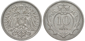 Австрия 10 геллеров 1895 KM 2802 никель 4174-149