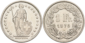 Швейцария 1 франк 1975 KM 24а медно-никель 190-812