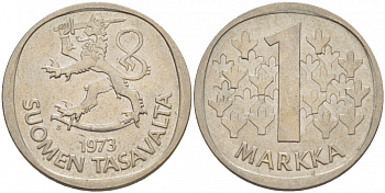 ФИНЛЯНДИЯ 1 МАРКА 1973 S KM 49а медно-никель UNC 3718-921