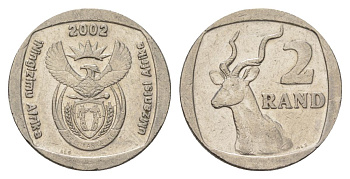 ЮАР 2 ранда 2002 KM 273 медь плакированная никелем 4626-1227