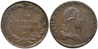 АВСТРИЯ 1 КРЕЙЦЕР 1782 G, ЖОЗЕФ II (1780-1790) KM 2056 медь 34-1142