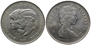 Великобритания 25 пенсов 1981 Королевская свадьба принца Чарльза и леди Дианы, Елизавета II (1952-2022) KM 925, Spink 4229 медно-никель 73-1215