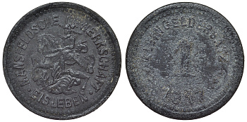 Германия, Айслебен 1 пфенниг 1917 Саксония-Анхальт, нотгельд цинк 4119-111