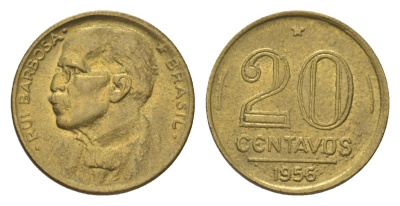 Бразилия 20 сентаво 1956 Руй Барбоза ди Оливейра KM 562 алюминиевая бронза aUNC 4625-957
