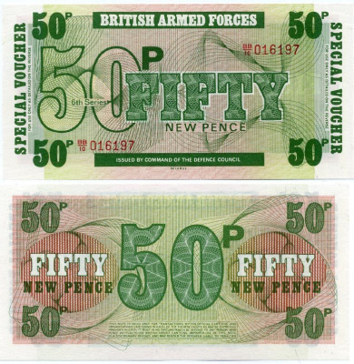 АНГЛИЯ 50 ПЕНСОВ 1972 ДЛЯ ВООРУЖЕННЫХ СИЛ, 6 СЕРИЯ, DE LA RUE Pick M46 бумага UNC (ПРЕСС) 7486-30-3-2
