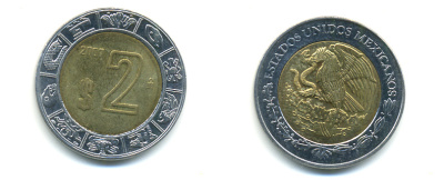 МЕКСИКА 2 ПЕСО 2007 KM 604 биметалл 3999-1212