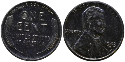 США 1 цент 1943 S (Сан-Франциско), Авраам Линкольн KM 132 a сталь плакированная цинком 4392-1237