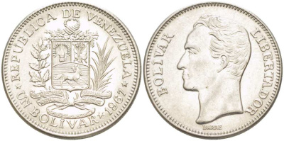 Венесуэла 1 боливар 1967 Симон Боливар KM 42 никель 4513-756