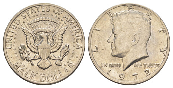 США 1/2 доллара (50 центов) 1972 Джон Кеннеди KM 202b медь плакированная медно-никелем aUNC 4149-912