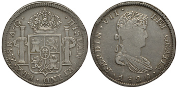 Мексика, Сакатекас 8 реалов 1820 AG, Фердинанд VII, война за независимость KM 111.5 серебро 00-811-39