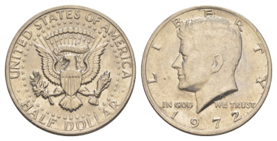 США 1/2 доллара (50 центов) 1972 Джон Кеннеди KM 202b медь плакированная медно-никелем aUNC 4149-912