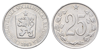 Чехословакия 25 геллеров 1963 KM 54 алюминий UNC 4670-1144