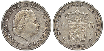 Нидерландские Антилы 1 гульден 1964 Юлиана (1948-1980) KM 2 серебро 36-1045