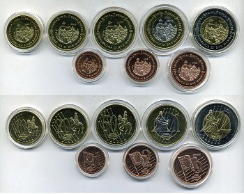 САН-МАРИНО НАБОР ИЗ 8 МОНЕТ 2005 ЕВРОПРОБНИКИ (крупный формат) СЕРТИФИКАТ КАПСУЛЫ, АРХИТЕКТУРА биметалл PROOF 06-081-15