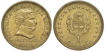 Уругвай 1 песо 1965 KM 46 алюминиевая бронза 92-611