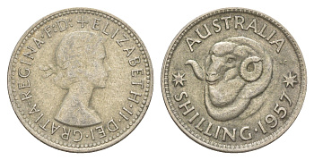 Австралия 1 шиллинг 1957 Елизавета II (1952-2022), овца меринос KM 59 серебро 4364-2657