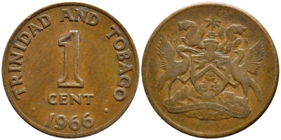Тринидад и Тобаго 1 цент 1966 герб KM 1 бронза 4396-919