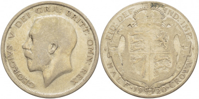 Великобритания 1/2 кроны 1920 Георг V (1910-1936) KM 818.1а, Spink 4021 серебро 3996-323