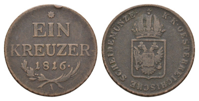 Австрия 1 крейцер 1816 A, Франц II (1792-1835) KM 2113 медь 4675-1215