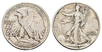 США 1/2 доллара (50 центов) 1943 D KM 142 серебро 4044-1022