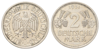 ФРГ 2 марки 1951 J, год-тип KM 111, J. 386 медно-никель 4127-1645