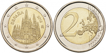 ИСПАНИЯ 2 ЕВРО 2012 ЮНЕСКО - КАФЕДРАЛЬНЫЙ СОБОР В ГОРОДЕ БУРГОС KM 1254 биметалл UNC M10-6