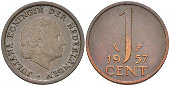 Нидерланды 1 цент 1957 Юлиана (1949-1980) KM 180 бронза 3457-1011