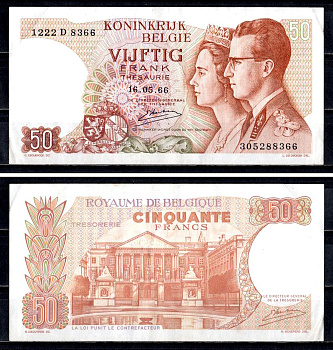 Бельгия 50 франков 1966 Pick 139 (3) бумага 6312-38-3-2