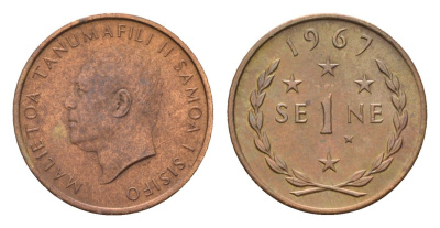Самоа 1 сене 1967 год-тип KM 1 бронза UNC 4679-516