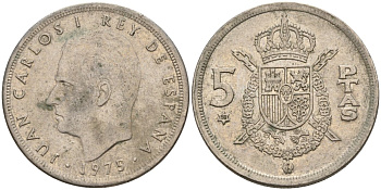Испания 5 песет 1975 (80) Хуан Карлос I (1975-2014) KM 807 медно-никель 4155-716