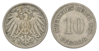 Германия 10 пфеннигов 1898 D, Вильгельм II (1888-1918) KM 12, J. 13 медно-никель 4644-1146