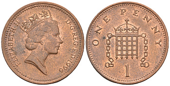 Великобритания 1 пенни 1996 Елизавета II (1952-2022) KM 935a, Spink 4391 (B4) сталь плакированная медью 4609-534