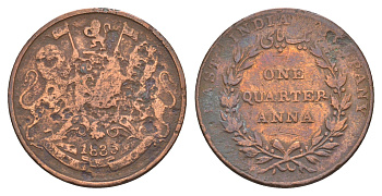 Британская Ост-Индия 1/4 анна 1835 год-тип KM 446 медь 1519-1021