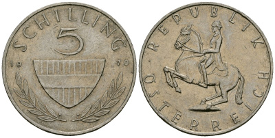 Австрия 5 шиллингов 1979 KM 2889a медно-никель 4167-912