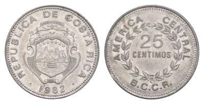 Коста-Рика 25 сентимо 1982 KM 188.1b алюминий 4656-954