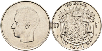 Бельгия 10 франков 1975 Belgique, Бодуэн I (1951-1993) KM 155.1 никель    4595-611