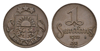Латвия 1 сантим 1932 KM 1 бронза 4679-214