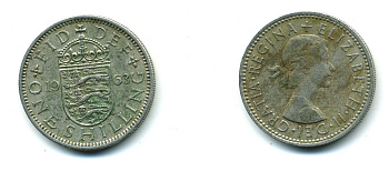 Великобритания 1 шиллинг 1963 Елизавета II (1952-2022), Английский герб KM 904, Spink 4147 медно-никель 540-613