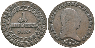 АВСТРИЯ 1 КРЕЙЦЕР 1812 S, ФРАНЦ II (1792-1835) KM 2112 медь 34-331