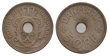 Дания 5 эре 1930 N, Кристиан X (1912-1947) KM 828 бронза 4657-245
